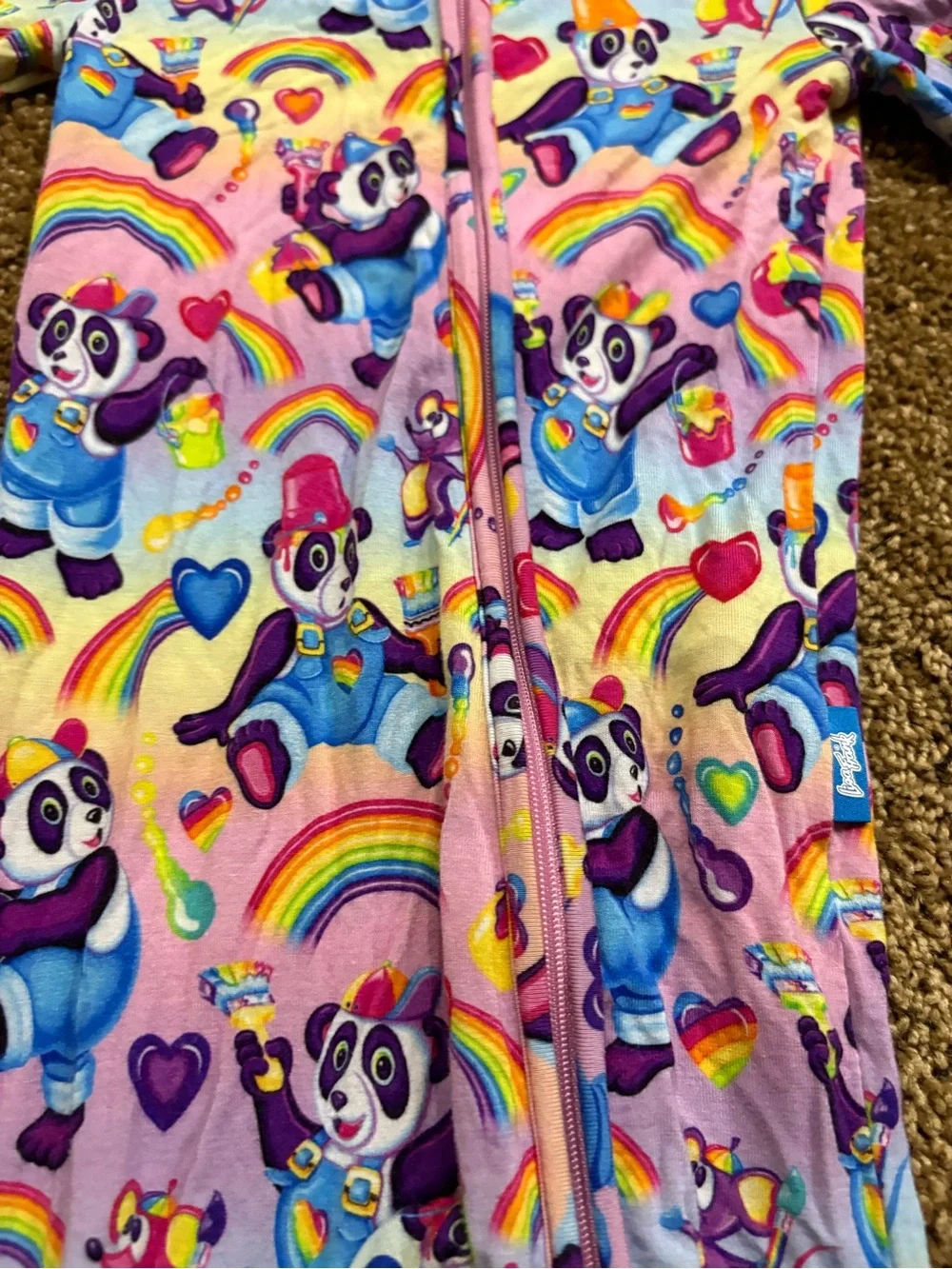 Posh Peanut x Lisa Frank Bamboo Footie Pajama Rainbow Bear 9-12 month